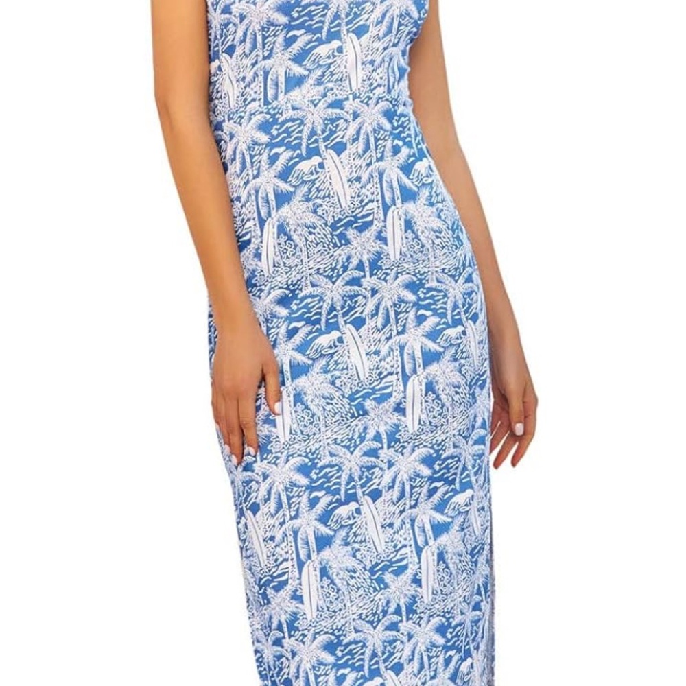 Grace Karin Blue and White Palm Print Dress Adjustable Straps